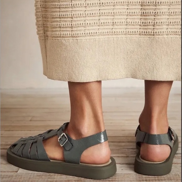 Free People Finn Fisherman Platform Italian Leather Sandals in Black Size 38 - Picture 11 of 11